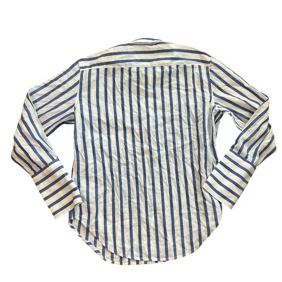 J Crew Shirt WMNS 2 Blue Striped Button Down Garçon Cotton Voile Nautical Preppy - Picture 10 of 14